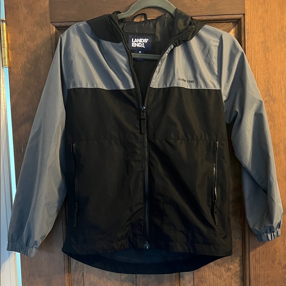 Lands' End Kids Black and Gray light weight jacket M 10-12